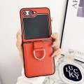 For Samsung Galaxy Z Flip5 Solid Color Litchi Leather Texture Protective Phone Case with Ring(Red)