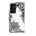 For Samsung Galaxy S24 Ultra 5G 3D Painting Pattern Flip Leather Phone Case(Diagonal Black Flower)