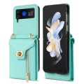 For Samsung Galaxy Z Flip4 Zipper Card Slots Folding Phone Case with Long Lanyard(Mint Green)