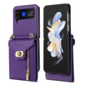 For Samsung Galaxy Z Flip3 Zipper Card Slots Folding Phone Case with Long Lanyard(Purple)