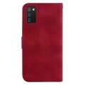 For Samsung Galaxy A03s US Version 164.2mm 7-shaped Embossed Leather Phone Case(Red)
