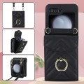For Samsung Galaxy Z Flip5 V-shaped RFID Card Slot Phone Case with Ring Holder(Black)