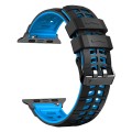 For Apple Watch SE 2023 44mm Twill Dual-row Buckle Silicone Watch Band(Black Blue)