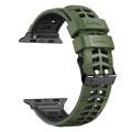 For Apple Watch SE 2023 44mm Twill Dual-row Buckle Silicone Watch Band(Army Green Black)