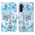 For Samsung Galaxy A15 Colored Drawing Pattern Plain Weave Leather Phone Case(Tower Butterfly)