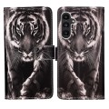 For Samsung Galaxy A15 Colored Drawing Pattern Plain Weave Leather Phone Case(Black And White Tiger)