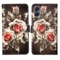 For Samsung Galaxy A05 Colored Drawing Pattern Plain Weave Leather Phone Case(Roses On Black)