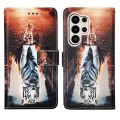 For Samsung Galaxy S24 Ultra 5G Colored Drawing Pattern Plain Weave Leather Phone Case(Cats And Tige