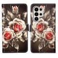 For Samsung Galaxy S24 Ultra 5G Colored Drawing Pattern Plain Weave Leather Phone Case(Roses On Blac