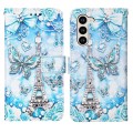 For Samsung Galaxy S24+ 5G Colored Drawing Pattern Plain Weave Leather Phone Case(Tower Butterfly)