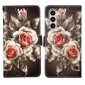 For Samsung Galaxy S24+ 5G Colored Drawing Pattern Plain Weave Leather Phone Case(Roses On Black)