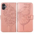 For Samsung Galaxy A05 Embossed Butterfly Leather Phone Case(Rose Gold)