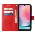 For Samsung Galaxy A05s Embossed Butterfly Leather Phone Case(Red)