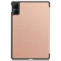 For Xiaomi Redmi Pad SE Custer Pure Color 3-Fold Holder Leather Tablet Case(Rose Gold)