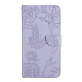 For Motorola Moto G34 5G HT03 Skin Feel Butterfly Embossed Flip Leather Phone Case(Purple)