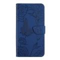 For Motorola Moto G34 5G HT03 Skin Feel Butterfly Embossed Flip Leather Phone Case(Blue)