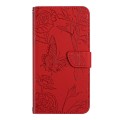 For Motorola Moto G34 5G HT03 Skin Feel Butterfly Embossed Flip Leather Phone Case(Red)