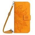 For Motorola Moto G34 5G HT04 Skin Feel Sun Flower Embossed Flip Leather Phone Case with Lanyard(Yel