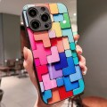 For iPhone 13 Colorful Toy Bricks Pattern Shockproof Glass Phone Case(Black)