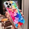 For iPhone 13 Colorful Toy Bricks Pattern Shockproof Glass Phone Case(Silver)