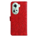 For OPPO Reno11 5G Global Embossed Sunflower Leather Phone Case(Red)