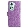 For OPPO Reno11 5G Global Embossed Sunflower Leather Phone Case(Purple)