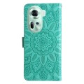 For OPPO Reno11 5G Global Embossed Sunflower Leather Phone Case(Green)