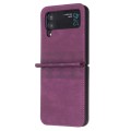 For Samsung Galaxy Z Flip4 Plaid Embossed Leather Phone Case(Dark Purple)