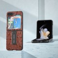 For Samsung Galaxy Z Flip5 ABEEL Genuine Leather Ostrich Texture Phone Case with Holder(Coffee)
