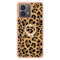 For Motorola Moto G84 Electroplating Dual-side IMD Phone Case with Ring Holder(Leopard Print)