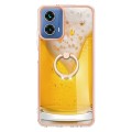 For Motorola Moto G34 Electroplating Dual-side IMD Phone Case with Ring Holder(Draft Beer)