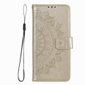 For iPhone 15 Pro Max Totem Flower Embossed Leather Phone Case(Gold)