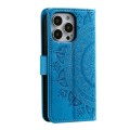 For iPhone 15 Pro Max Totem Flower Embossed Leather Phone Case(Blue)