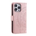 For iPhone 15 Pro Max Totem Flower Embossed Leather Phone Case(Rose Gold)