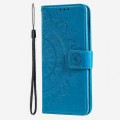 For iPhone 15 Pro Totem Flower Embossed Leather Phone Case(Blue)
