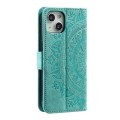 For iPhone 15 Plus Totem Flower Embossed Leather Phone Case(Green)