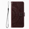For iPhone 15 Plus Totem Flower Embossed Leather Phone Case(Brown)