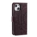 For iPhone 15 Plus Totem Flower Embossed Leather Phone Case(Brown)