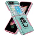 For Samsung Galaxy Z Flip5 5G Pioneer Armor PC + TPU Phone Case with Holder(Green Pink)