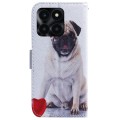 For Honor X6a Coloured Drawing Flip Leather Phone Case(Pug)