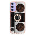 For Samsung Galaxy A15 5G Electroplating Dual-side IMD Phone Case with Ring Holder(Retro Radio)