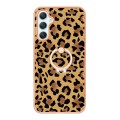 For Samsung Galaxy A25 5G Electroplating Dual-side IMD Phone Case with Ring Holder(Leopard Print)