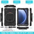 For Samsung Galaxy Tab A9 Silicone Hybrid PC Tablet Case with Holder & Shoulder Strap(Black)