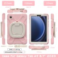 For Samsung Galaxy Tab A9 Silicone Hybrid PC Tablet Case with Holder & Shoulder Strap(Pink)