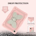 For Samsung Galaxy Tab A9+ Butterfly Kickstand Heavy Duty Hard Rugged Tablet Case(Beige+Rose Pink)