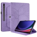 For Samsung Galaxy Tab S9 Ultra/S8 Ultra Tree Life Embossed Rotation Leather Tablet Case(Purple)