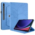 For Samsung Galaxy Tab S9 Ultra/S8 Ultra Tree Life Embossed Rotation Leather Tablet Case(Blue)