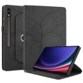 For Samsung Galaxy Tab S9 Ultra/S8 Ultra Tree Life Embossed Rotation Leather Tablet Case(Black)