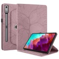 For Lenovo Tab P12 / Xiaoxin Pad Pro 12.7 Tree Life Embossed Rotation Leather Tablet Case(Rose Gold)