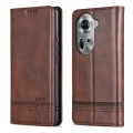 For OPPO Reno11 Global AZNS Magnetic Calf Texture Flip Leather Phone Case(Dark Brown)